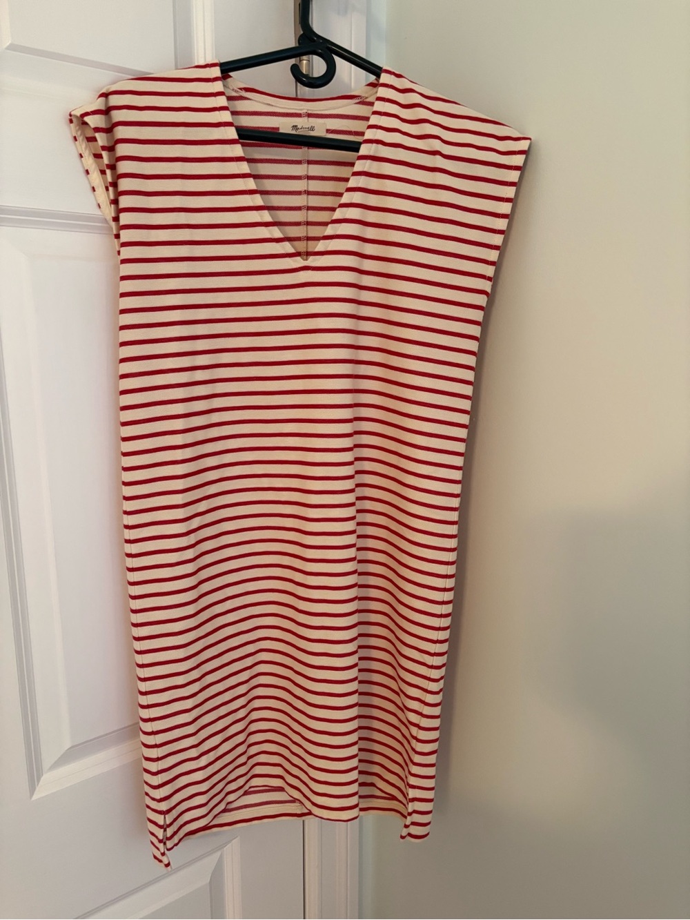 Madewell Red and White Striped V-Neck Midi Dress